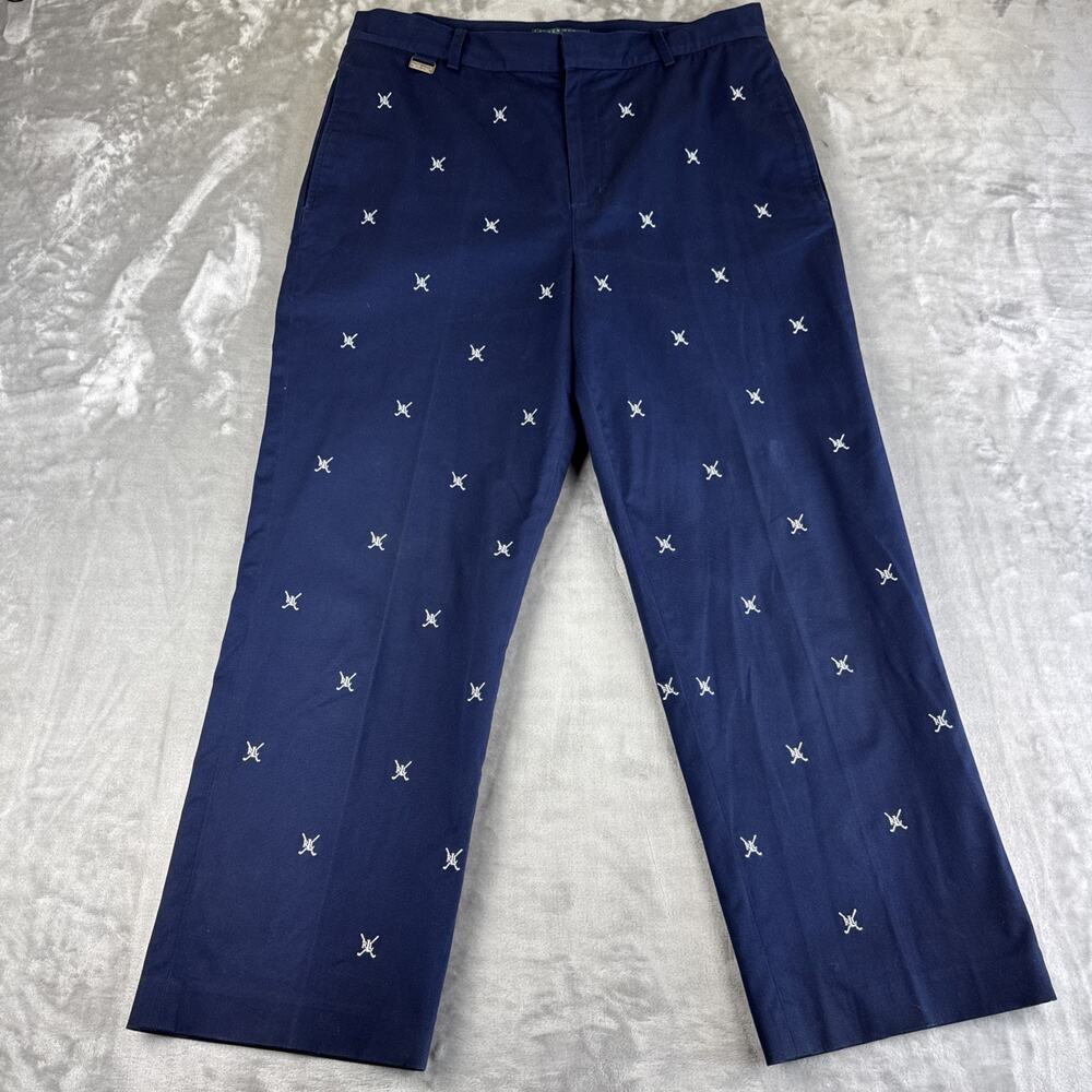 Lauren Active Ralph Lauren Chino Pants Women's 12‎ Navy White Embroidery (1195)